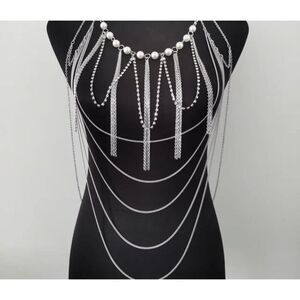 NWOT Gold Pearl and Rhinestone Body Chain Harness - Festival - Burning Man